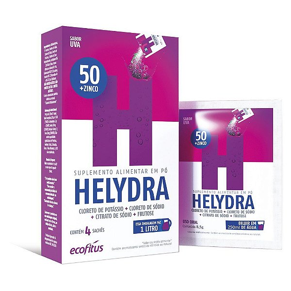 Suplemento Em Pó Helydra Sabor Uva Com 4 Sachês De 8,5g Cada