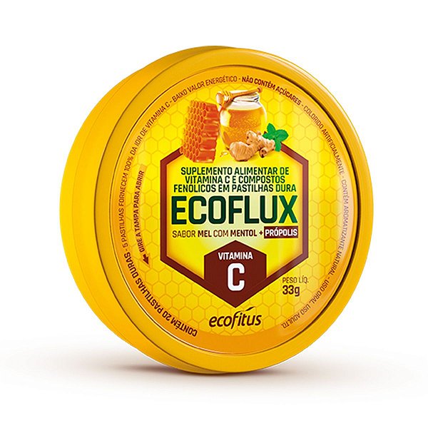 Suplemento Em Pastilhas Duras Ecoflux Vitamina C Ecofitus Sabor Mel Lata 33g