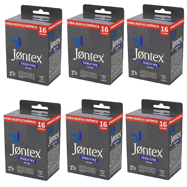 Kit Preservativo Jontex Sensitive Mais Fino Com 6 Caixas De 16 Unidades
