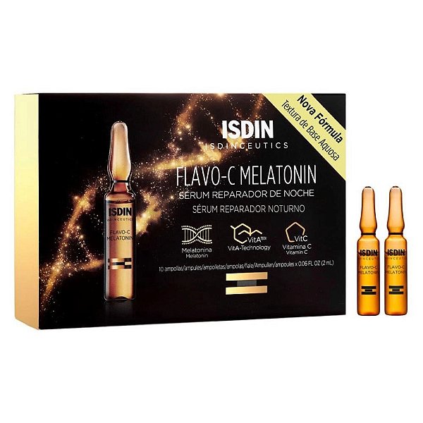 Sérum Reparador Facial ISDIN Flavo-C Melatonin Noturno Com 10 Ampolas De 2ml