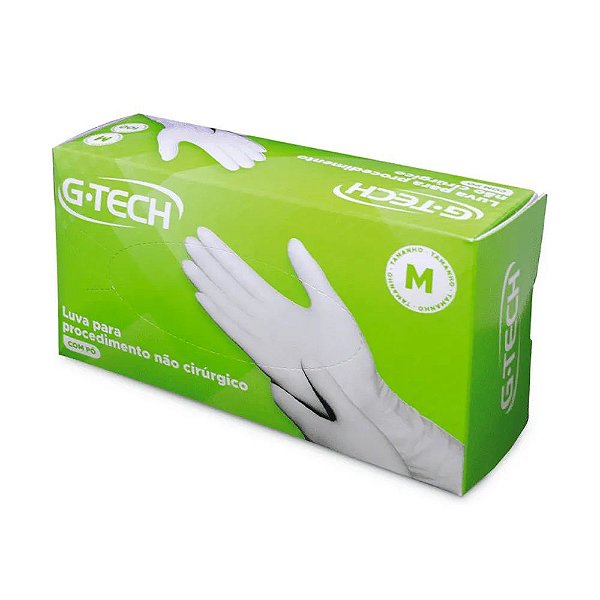 Luva De Látex Com Pó G-Tech Tamanho M Caixa Com 100 Unidades