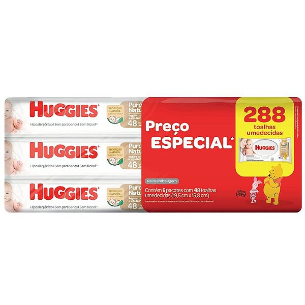 Pack Promocional Huggies Disney Baby Puro e Natural Com 6 Pacotes Com 48 Toalhas Umedecidas