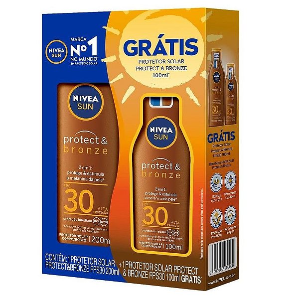 Kit Nivea Sun Protect & Bronze Protetor Solar Corporal FPS30 200ml + 100ml