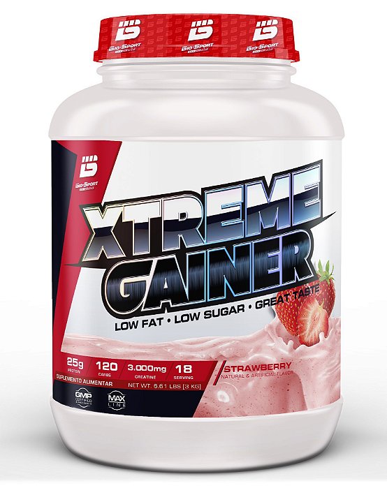 Suplemento Alimentar Hipercalórico Em Pó Bio Sport Xtreme Gainer Sabor Morango Pote 3kg