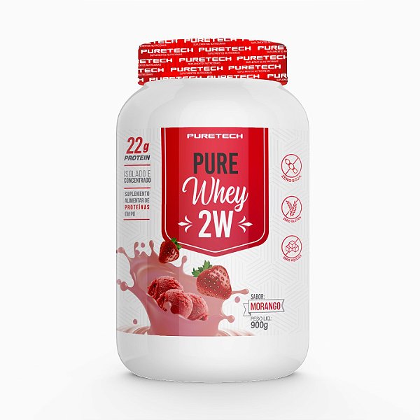 Suplemento Alimentar Em Pó Puretech Pure Whey 2W Sabor Morango Pote 900g