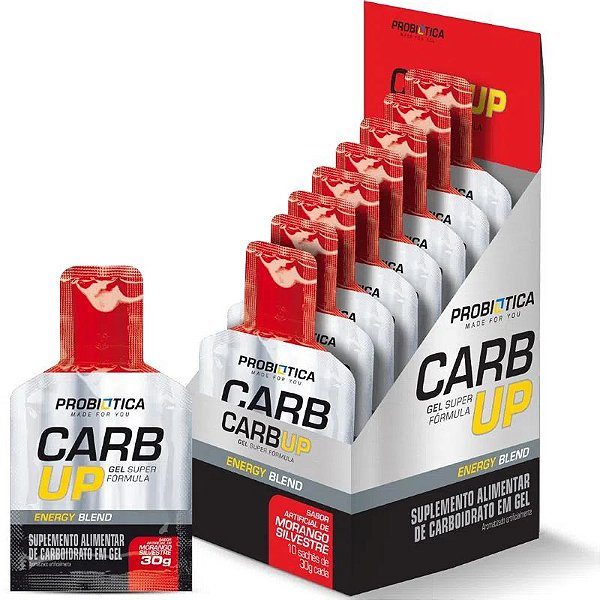 Carb Up Gel Super Fórmula Probiótica Morango Silvestre 10 Sachês De 30g