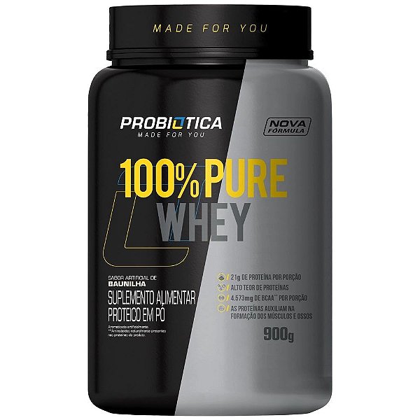 Suplemento Probiótica 100% Pure Whey Sabor Baunilha Pote 900g