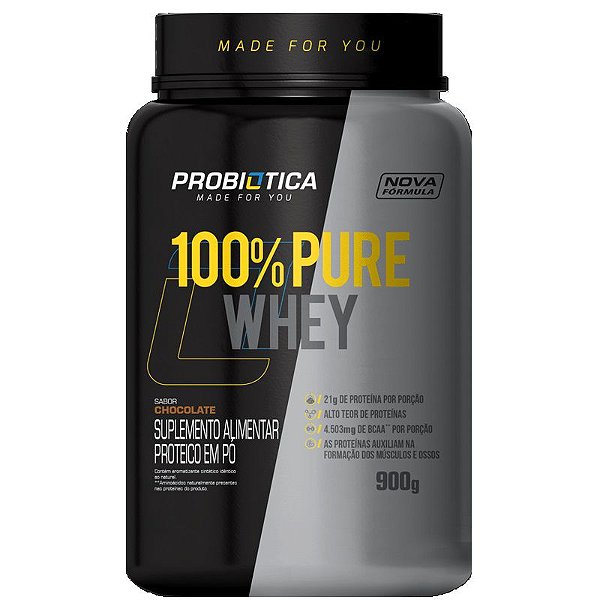 Suplemento Probiótica 100% Pure Whey Sabor Chocolate Pote 900g