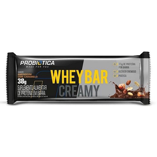 Whey Bar Creamy Probiótica Sabor Amendoim Com Caramelo 38g