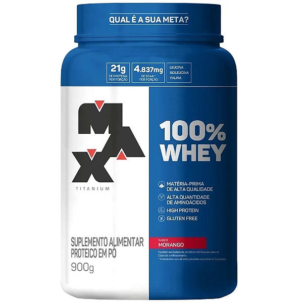 Suplemento Em Pó Max Titanium 100% Whey Morango Pote 900g