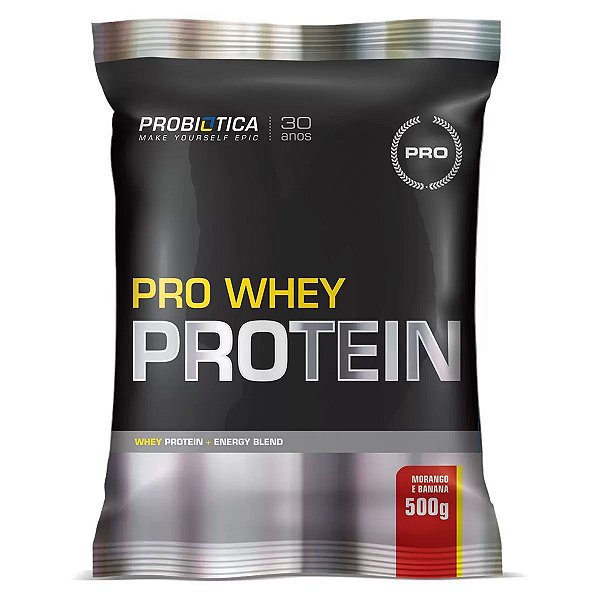 Suplemento Alimentar Em Pó Pro Whey Protein Probiótica Morango E Banana 500g