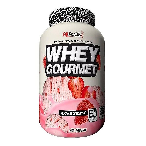 Suplemento Em Pó Whey Gourmet Milkshake De Morango Pote 907g