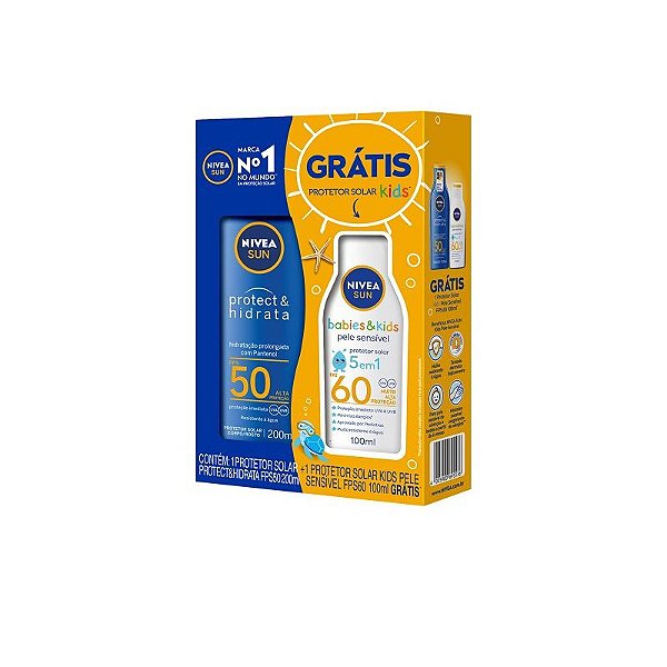 Kit Nivea Sun Protect & Hidrata Protetor Solar Corporal e Facial FPS50  200ml + Protetor Solar Nivea Babies & Kids FPS60