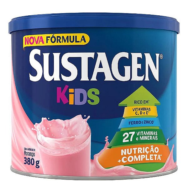 Complemento Alimentar Infantil Em Pó Sustagen Kids Sabor Morango Lata 380g