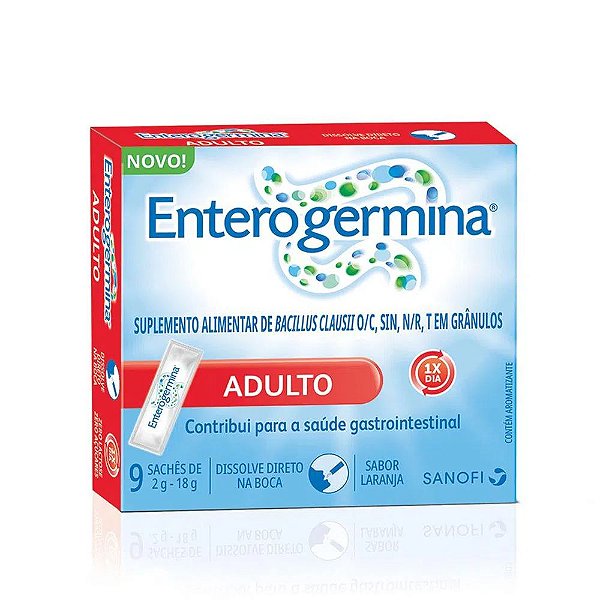 Suplemento Enterogermina Sabor Laranja Com 9 Sachês De 2g Cada