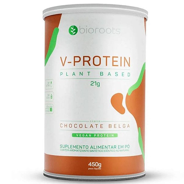 Suplemento Alimentar Em Pó Bioroots V-Protein Plant Based Sabor Chocolate Belga Pote 450g