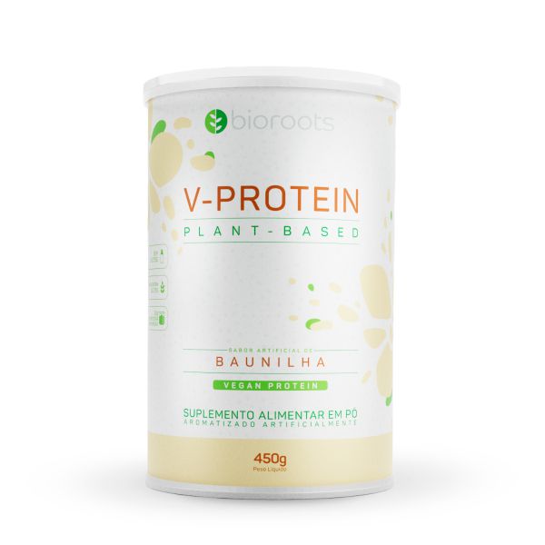 Suplemento Alimentar Em Pó Bioroots V-Protein Plant Based Sabor Baunilha Pote 450g