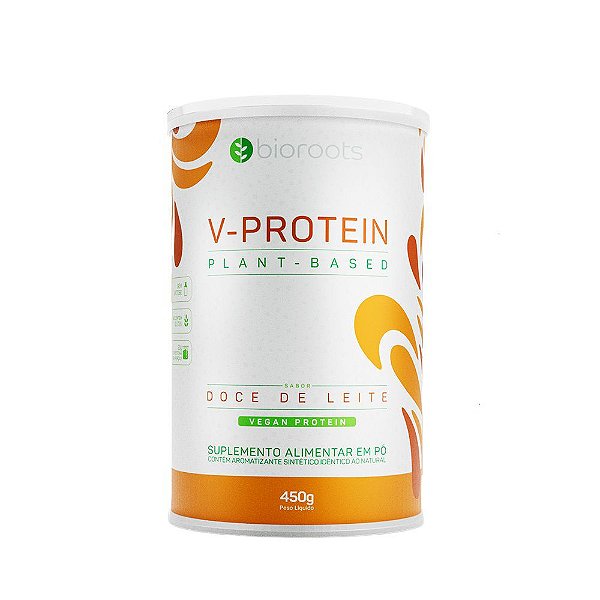 Suplemento Alimentar Em Pó Bioroots V-Protein Plant Based Sabor Doce De Leite Pote 450g