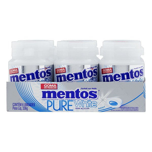 Goma De Mascar Mentos Pure White Sabor Mint Display Com 6 Potes De 56g Cada
