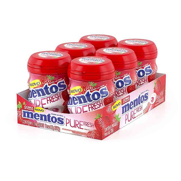 Goma De Mascar Mentos Pure Fresh Sabor Morango Display Com 6 Potes De 56g Cada