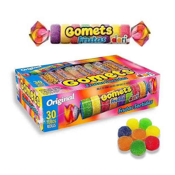 Bala De Goma Gomets Tubo Sabor Frutas Sortidas Display Com 30 Unidades De 32g Cada