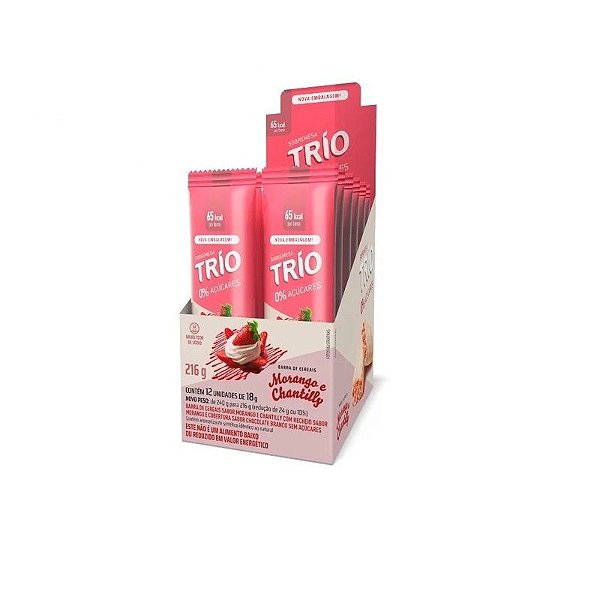 Barra De Cereais Trío Sobremesa Sabor Morango Com Chantilly Display Com 12 Unidades De 18g