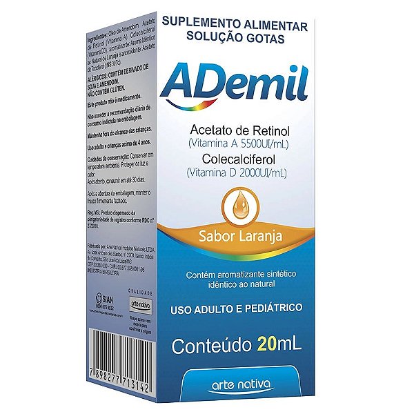 Suplemento Alimentar Em Gotas Arte Nativa ADemil Sabor Laranja 20ml