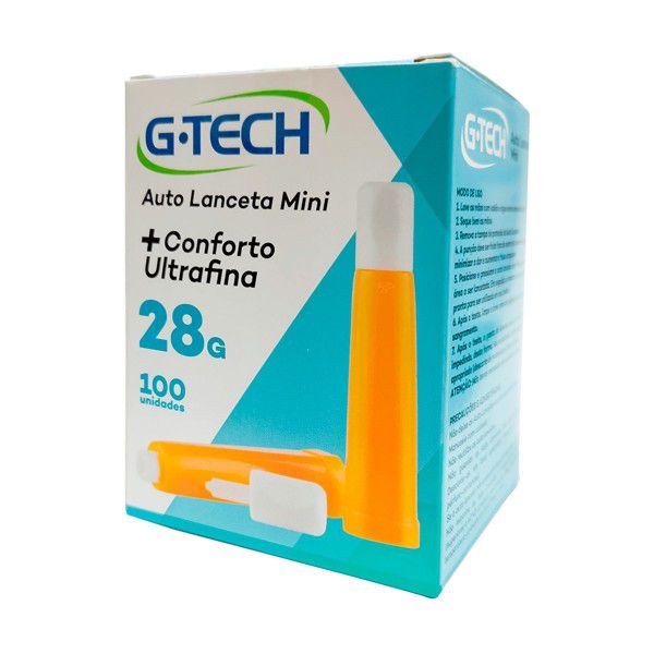 Auto Lanceta Mini G-Tech + Conforto Ultrafina 28G 100 Unidades
