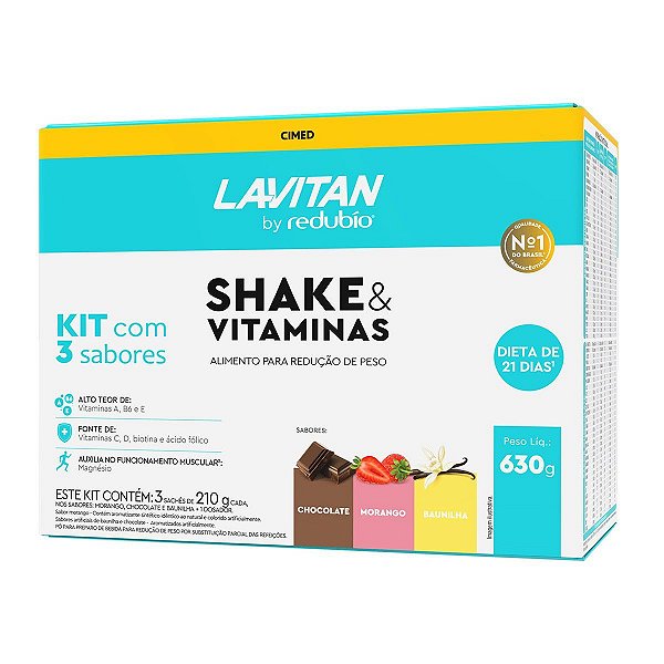 Lavitan By Redubío Shake & Vitaminas Com 3 Sachês De 210g Sabores Chocolate, Morango E Baunilha
