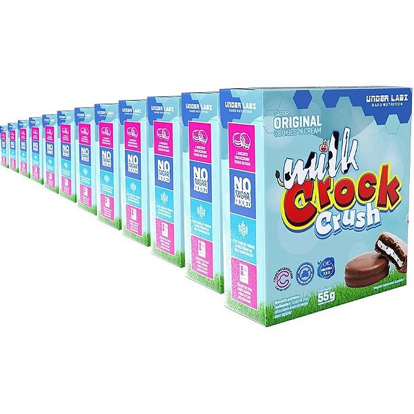 Alfajor Milk Crock Crush Under Labz Sabor Original Cookies'N Cream Caixa Com 12 Unidades 55g Cada