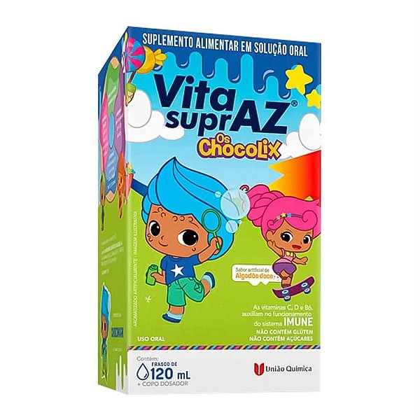 Suplemento Alimentar Infantil Líquido VitaSuprAz Os Chocolix Sabor Algodão Doce 120ml