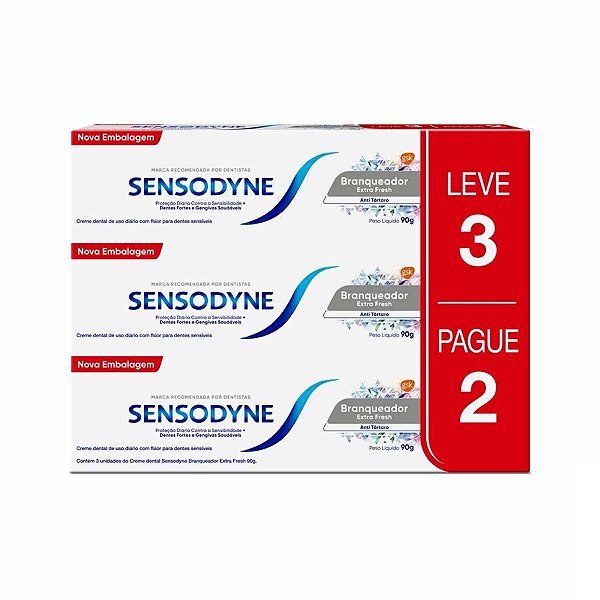 Kit Sensodyne Branqueador Extra Fresh Com 3 Unidades De 90g Cada