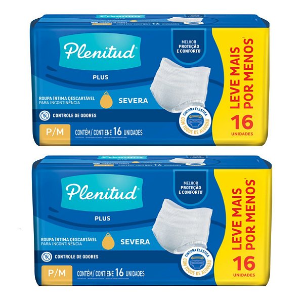 Roupa Íntima Descartável Plenitud Plus P/M Com 2 Pacotes De 16 Unidades Cada