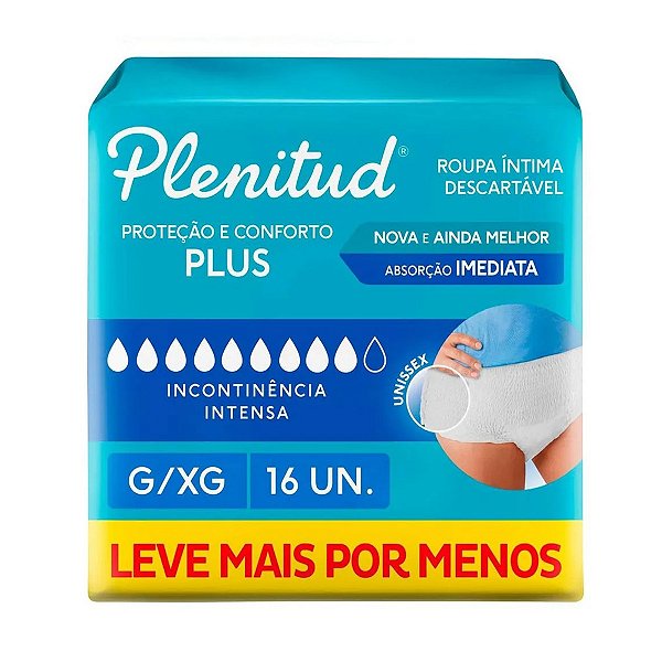 Roupa Íntima Descartável Plenitud Plus G/XG Pacote Com 16 Unidades