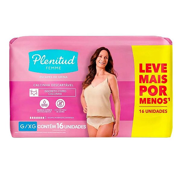 Calcinha Descartável Plenitud Femme Tamanho G/XG Pacote Com 16 Unidades