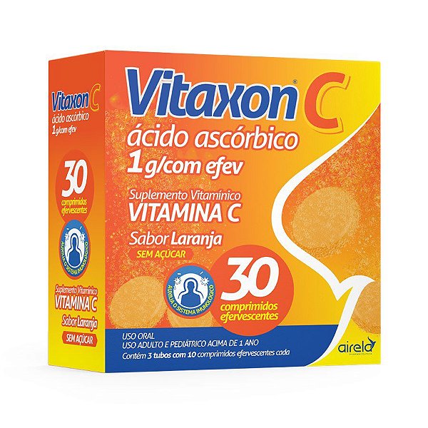 Suplemento Alimentar Airela Vitaxon C Sabor Laranja 30 Comprimidos Efervescentes