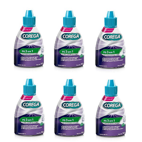 Fixador Para Dentadura  Em Pó Corega Display Com 6 Frascos De 50g Cada