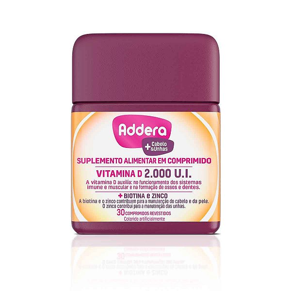Suplemento Alimentar Addera + Cabelo e Unhas 2.000UI 30 Comprimidos Revestidos