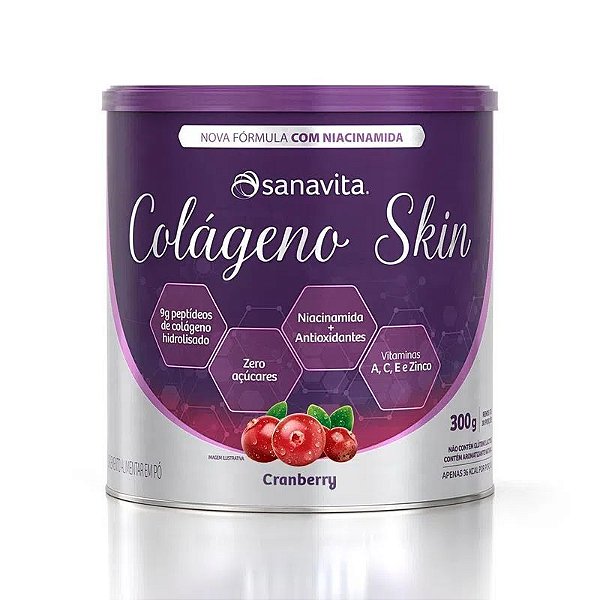 Suplemento Alimentar Em Pó Sanavita Colágeno Skin Sabor Cranberry Lata 300g