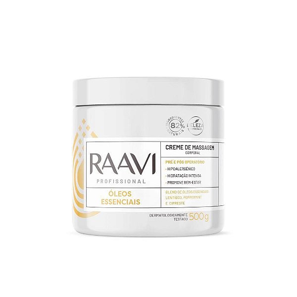 Creme De Massagem Corporal Raavi Profissional Óleos Essenciais 500g