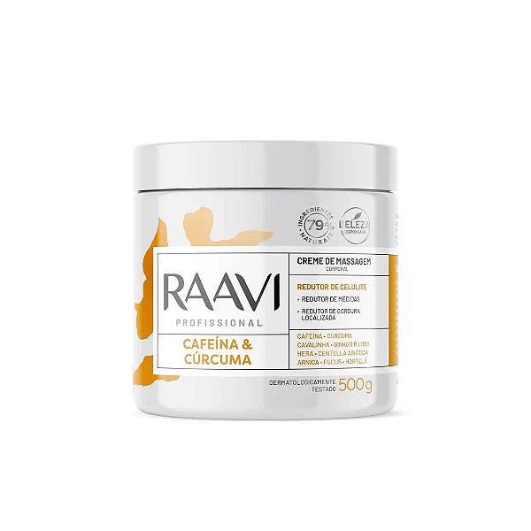 Creme De Massagem Corporal Raavi Profissional Cafeína E Cúrcuma 500g