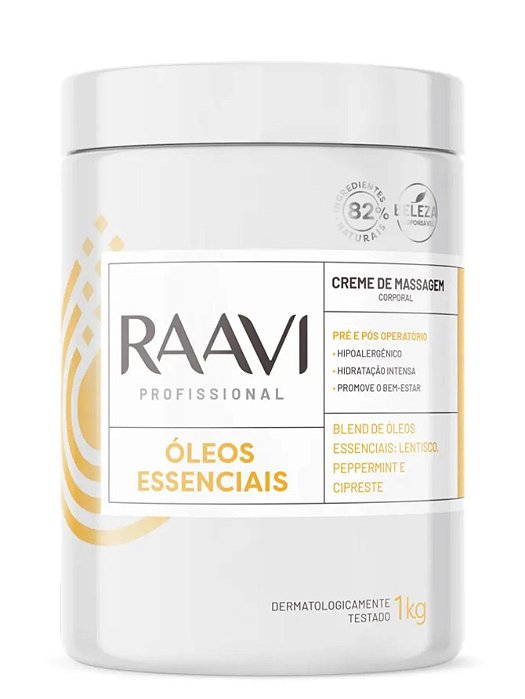 Creme De Massagem Corporal Raavi Profissional Óleos Essenciais 1Kg