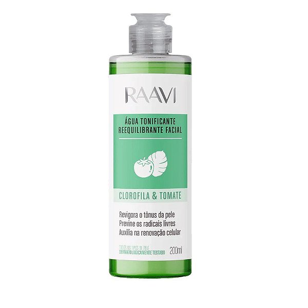 Água Tonificante Reequilibrante Facial Raavi Clorofila & Tomate 200ml