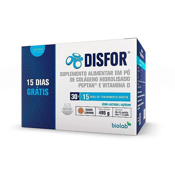 Suplemento Alimentar Em Pó Disfor Sabor Laranja Com 45 Sachês De 11g Cada