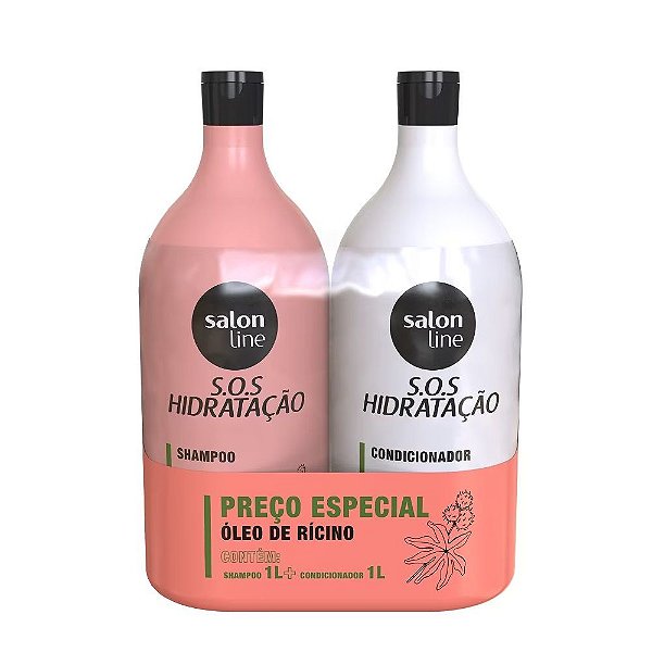 Kit Salon Line S.O.S Hidratação Shampoo E Condicionador Óleo De Rícino Com 1L Cada