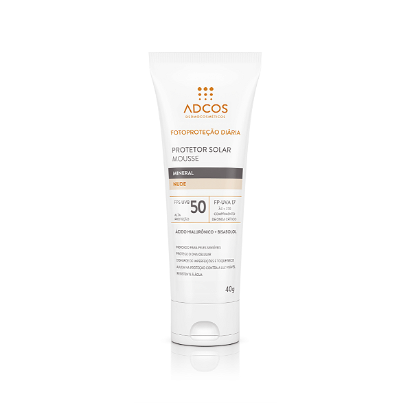 Protetor Solar Facial Adcos Mousse Mineral FPS50 Cor Nude 40g