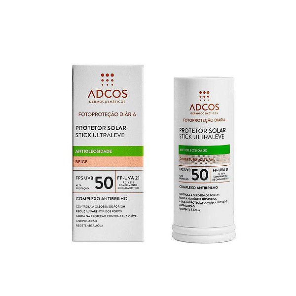 Protetor Solar Facial Adcos Stick Ultraleve FPS50 Cor Beige 15g