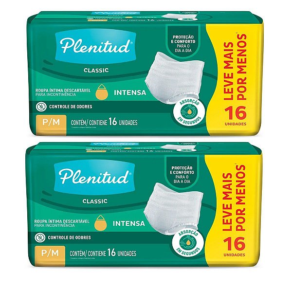 Roupa Íntima Descartável Plenitud Classic P/M Com 2 Pacotes De 16 Unidades Cada
