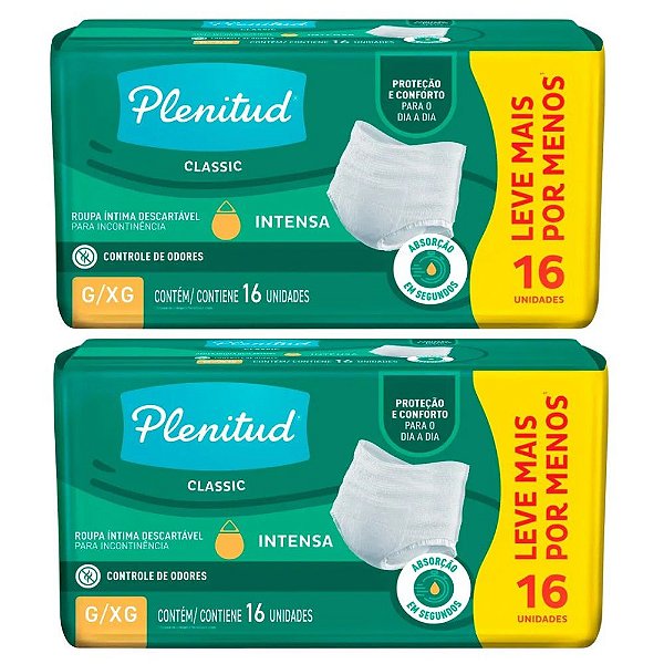 Roupa Íntima Descartável Plenitud Classic G/XG Com 2 Pacotes De 16 Unidades Cada