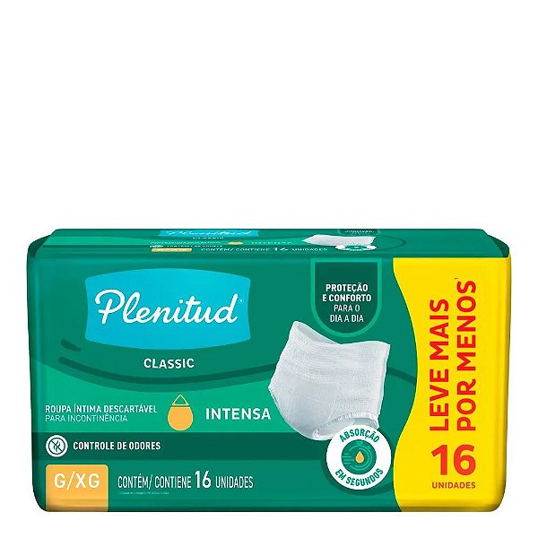 Roupa Íntima Descartável Plenitud Classic G/XG Pacote 16 Unidades